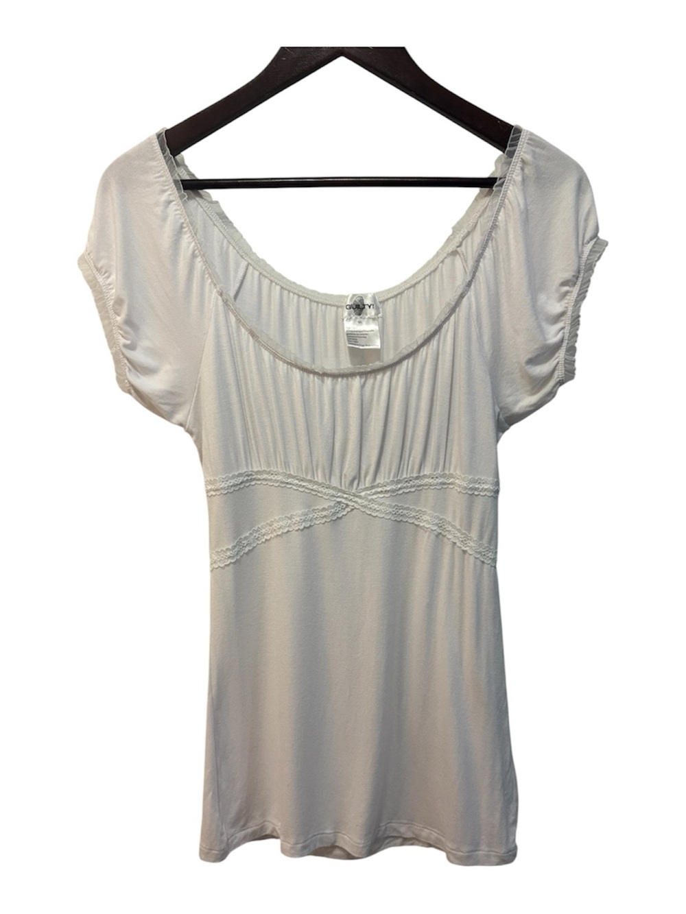 Vintage Y2K Babydoll milkmaid silhouette Short Sleeve Scoop Neck Lace-Trim